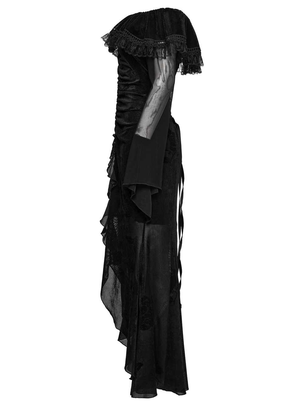 Sexy Goth Mesh Dress with Ruffle and Fishtail Hem Design - image 5