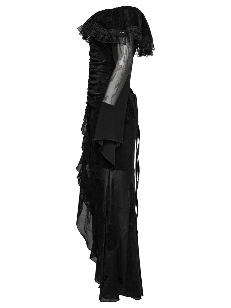 Sexy Goth Mesh Dress with Ruffle and Fishtail Hem Design - image 5