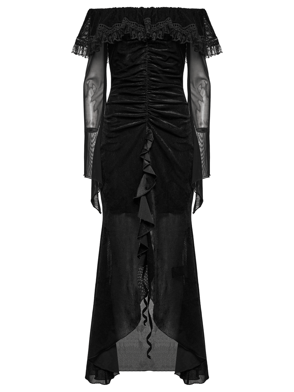 Sexy Goth Mesh Dress with Ruffle and Fishtail Hem Design - image 4
