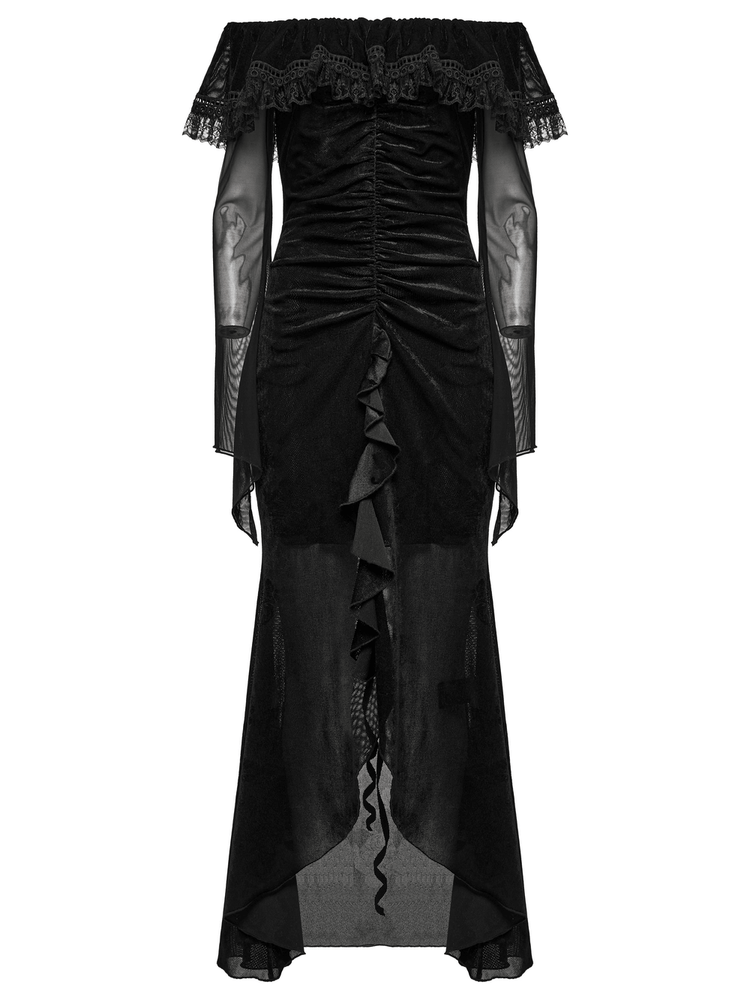 Sexy Goth Mesh Dress with Ruffle and Fishtail Hem Design - image 4