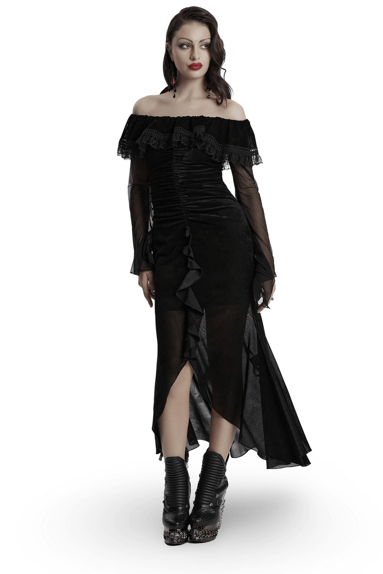 Sexy Goth Mesh Dress with Ruffle and Fishtail Hem Design - image 1