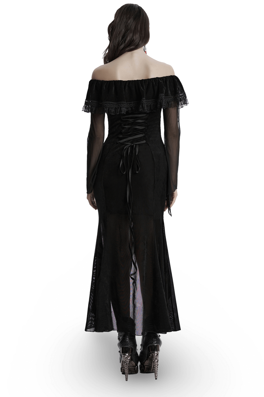 Sexy Goth Mesh Dress with Ruffle and Fishtail Hem Design - image 2