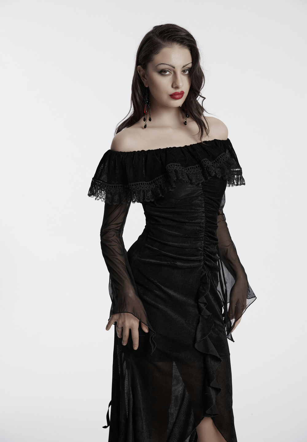 Sexy Goth Mesh Dress with Ruffle and Fishtail Hem Design - image 13