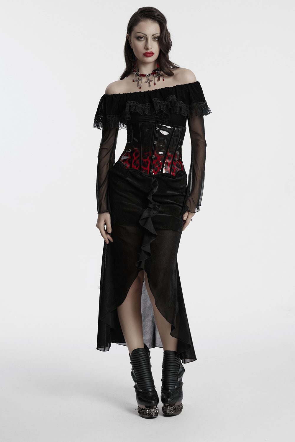 Sexy Goth Mesh Dress with Ruffle and Fishtail Hem Design - image 12