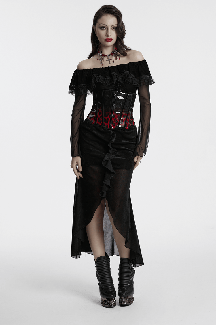 Sexy Goth Mesh Dress with Ruffle and Fishtail Hem Design - image 12