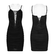 Sexy Gothic Lace Up Ruched Bodycon Slip Dress - image 3