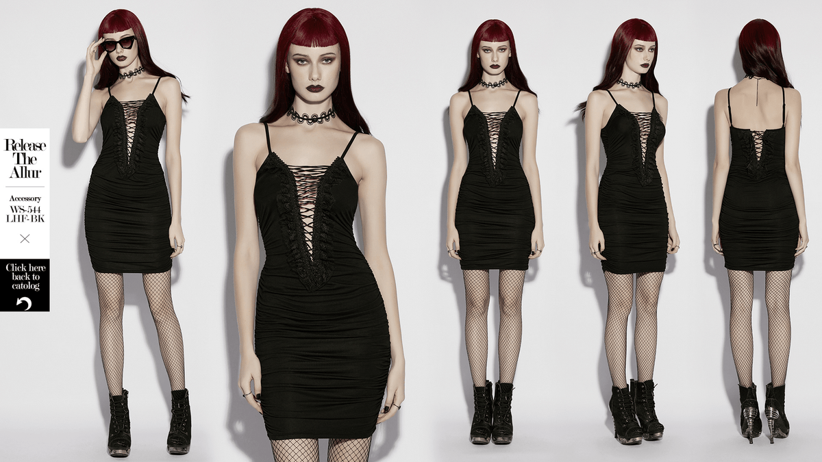 Sexy Gothic Lace Up Ruched Bodycon Slip Dress - image 14