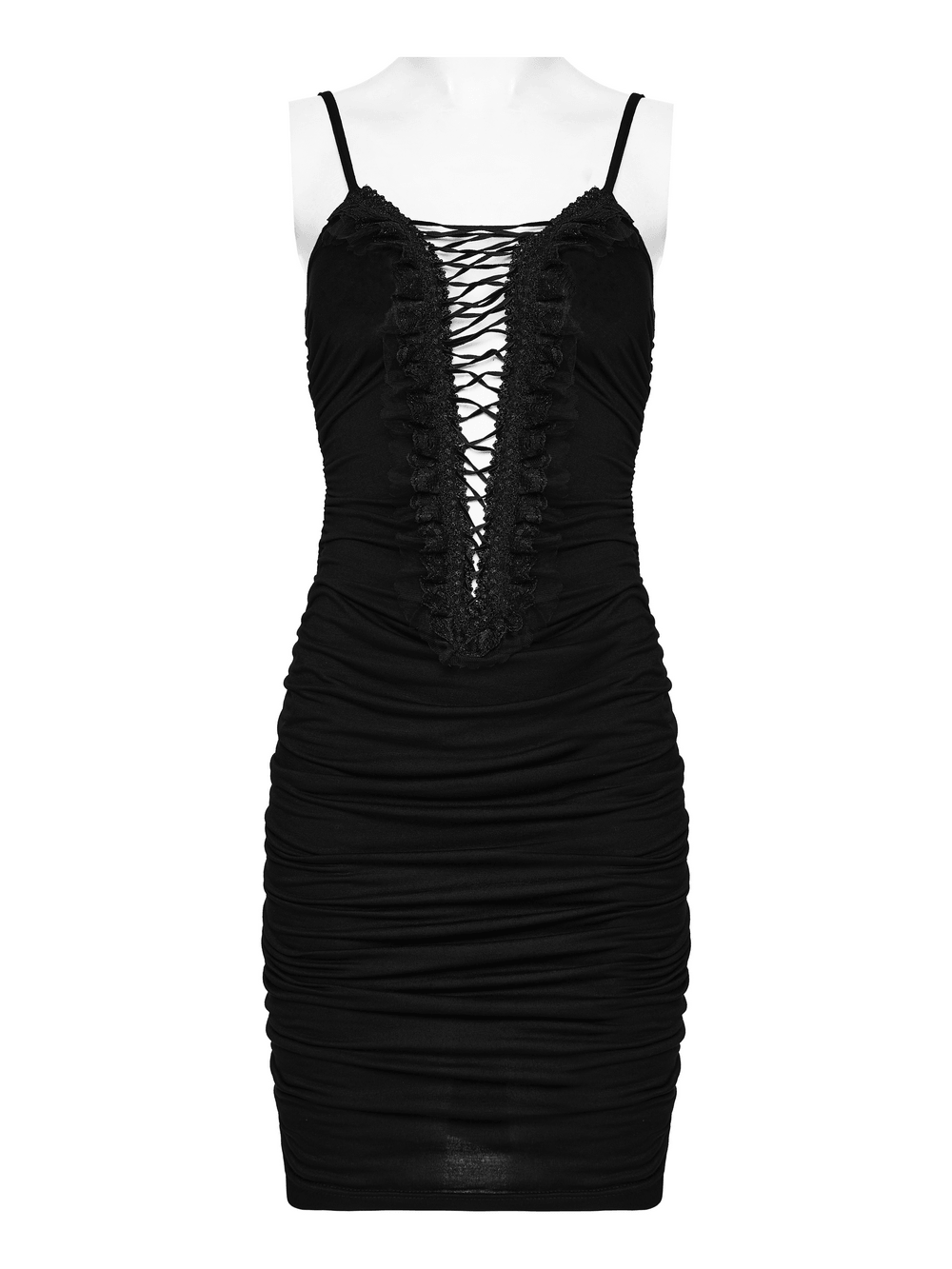 Sexy Gothic Lace Up Ruched Bodycon Slip Dress - image 4