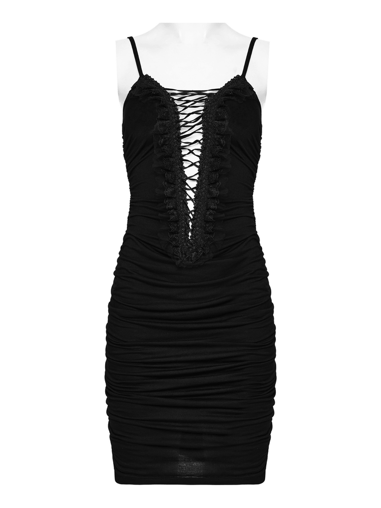 Sexy Gothic Lace Up Ruched Bodycon Slip Dress - image 4