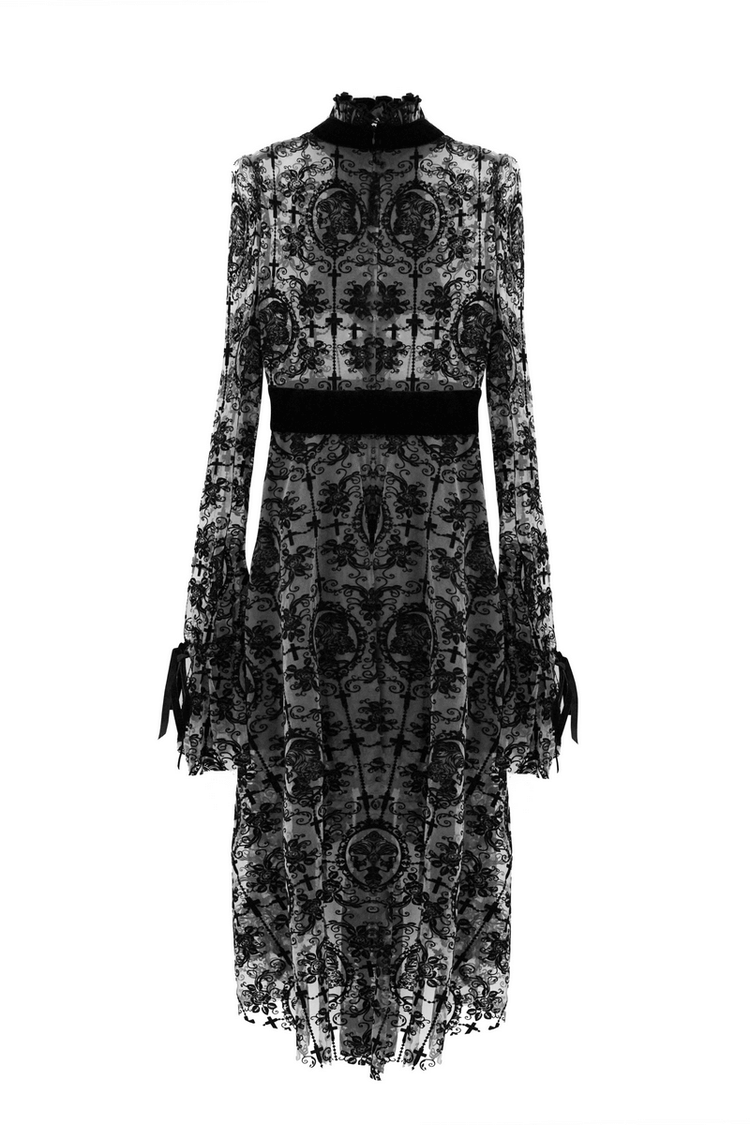 Sexy Irregular Lace Dress / Women's Elastic Dress With Long Sleeves in Gothic Style - image 7