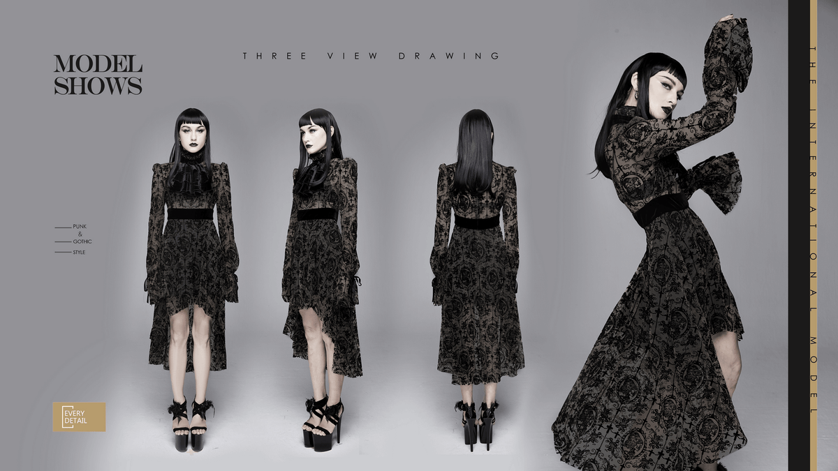 Sexy Irregular Lace Dress / Women's Elastic Dress With Long Sleeves in Gothic Style - image 18