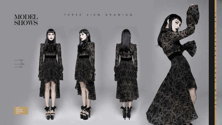 Sexy Irregular Lace Dress / Women's Elastic Dress With Long Sleeves in Gothic Style - image 18