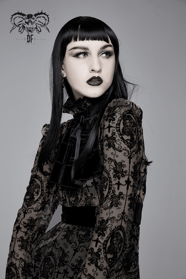 Sexy Irregular Lace Dress / Women's Elastic Dress With Long Sleeves in Gothic Style - image 14