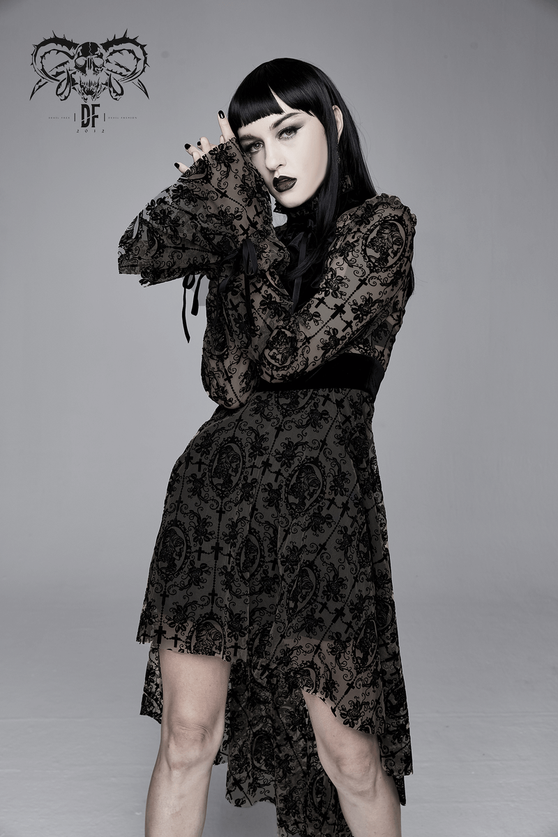 Sexy Irregular Lace Dress / Women's Elastic Dress With Long Sleeves in Gothic Style - image 15