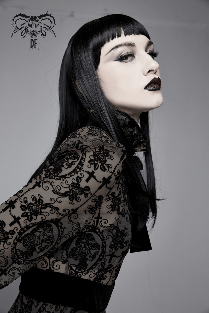 Sexy Irregular Lace Dress / Women's Elastic Dress With Long Sleeves in Gothic Style - image 13