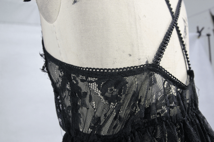 Sexy Long Transparent Lace Dress / Romantic Black Dresses With Lace Chocker - image 7