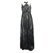 Sexy Long Transparent Lace Dress / Romantic Black Dresses With Lace Chocker - image 3