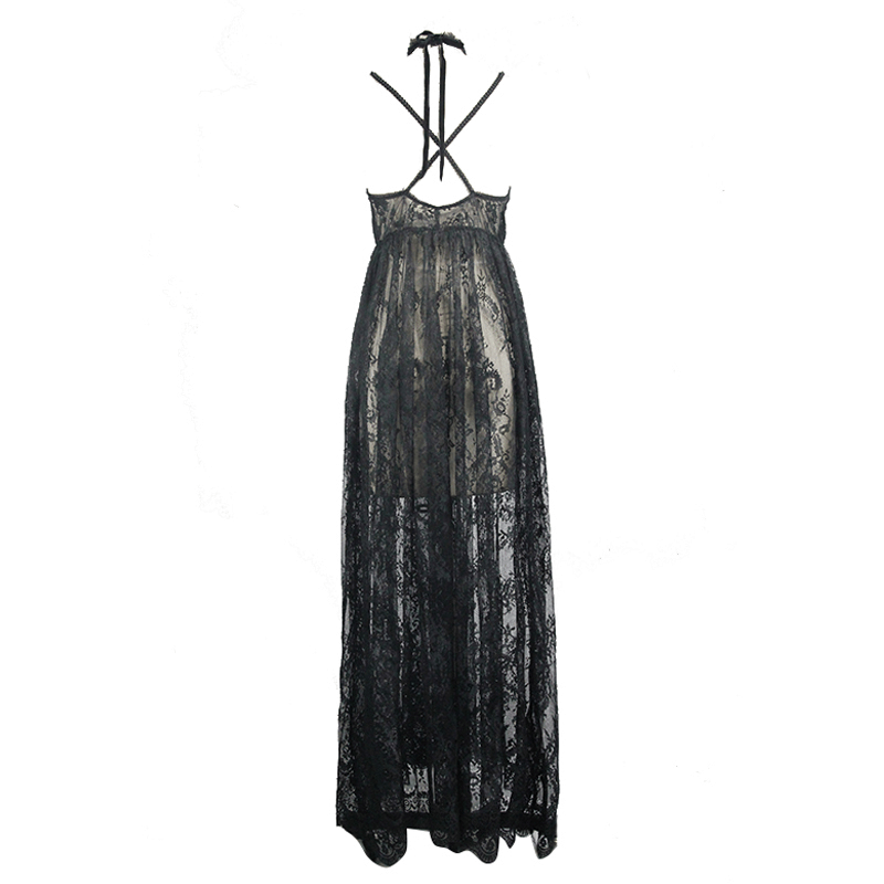 Sexy Long Transparent Lace Dress / Romantic Black Dresses With Lace Chocker - image 5