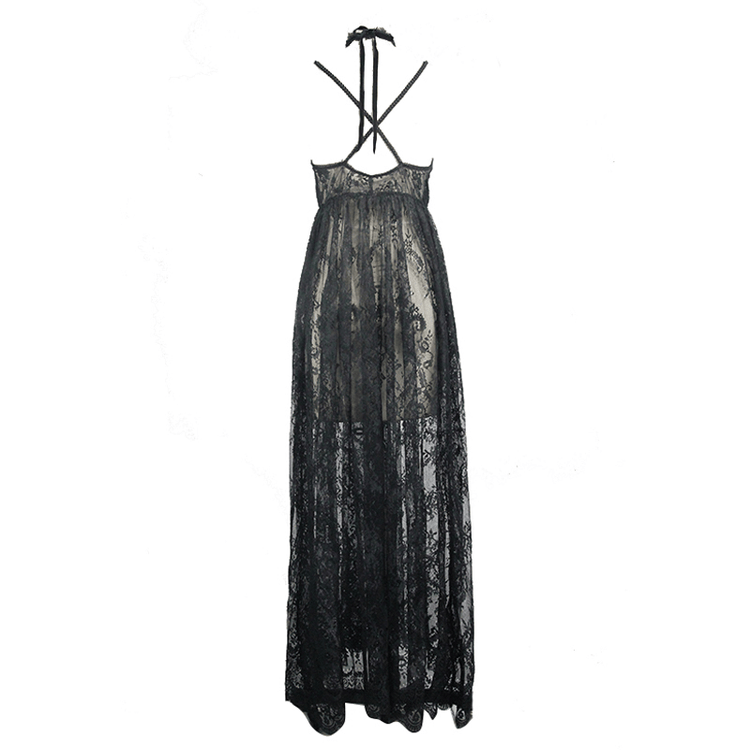 Sexy Long Transparent Lace Dress / Romantic Black Dresses With Lace Chocker - image 5
