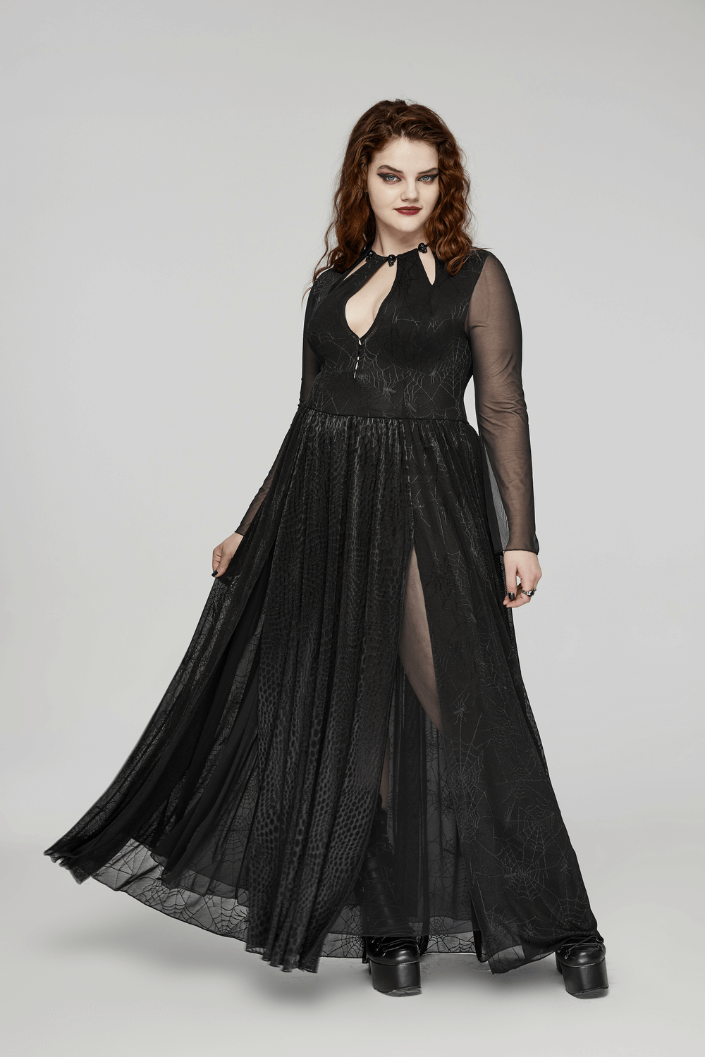 Sexy Mesh Gothic Dress with Spiderweb and Python Pattern - image 13