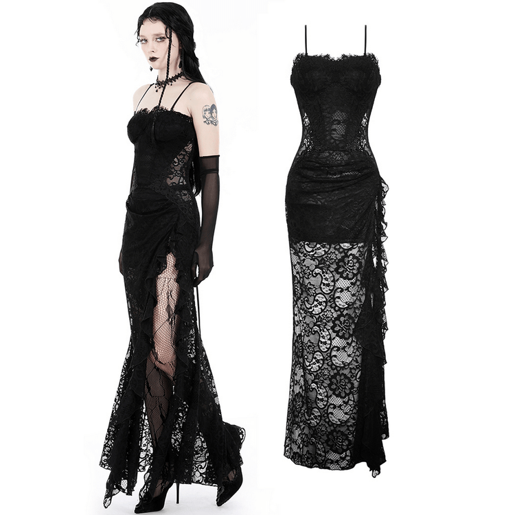 Sexy Sheer Black Lace Maxi Dress with Side Slit - image 3
