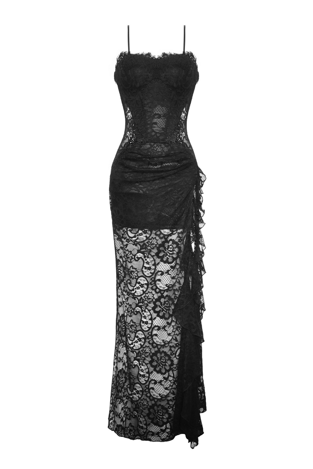 Sexy Sheer Black Lace Maxi Dress with Side Slit - image 4