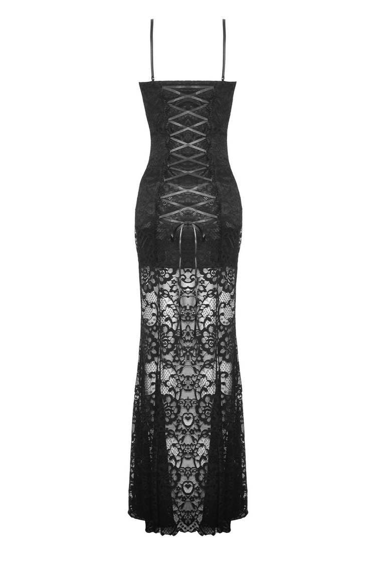 Sexy Sheer Black Lace Maxi Dress with Side Slit - image 6