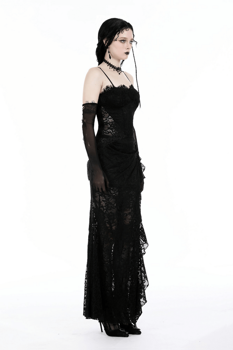 Sexy Sheer Black Lace Maxi Dress with Side Slit - image 15