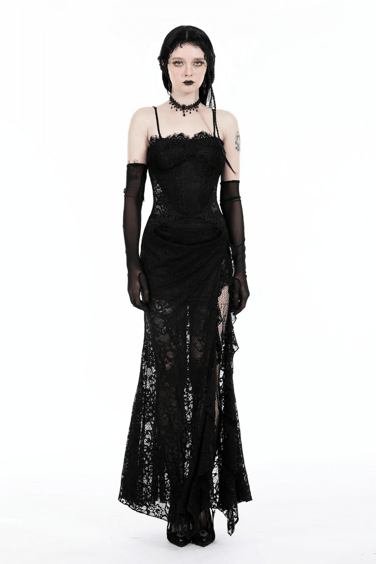 Sexy Sheer Black Lace Maxi Dress with Side Slit - image 13