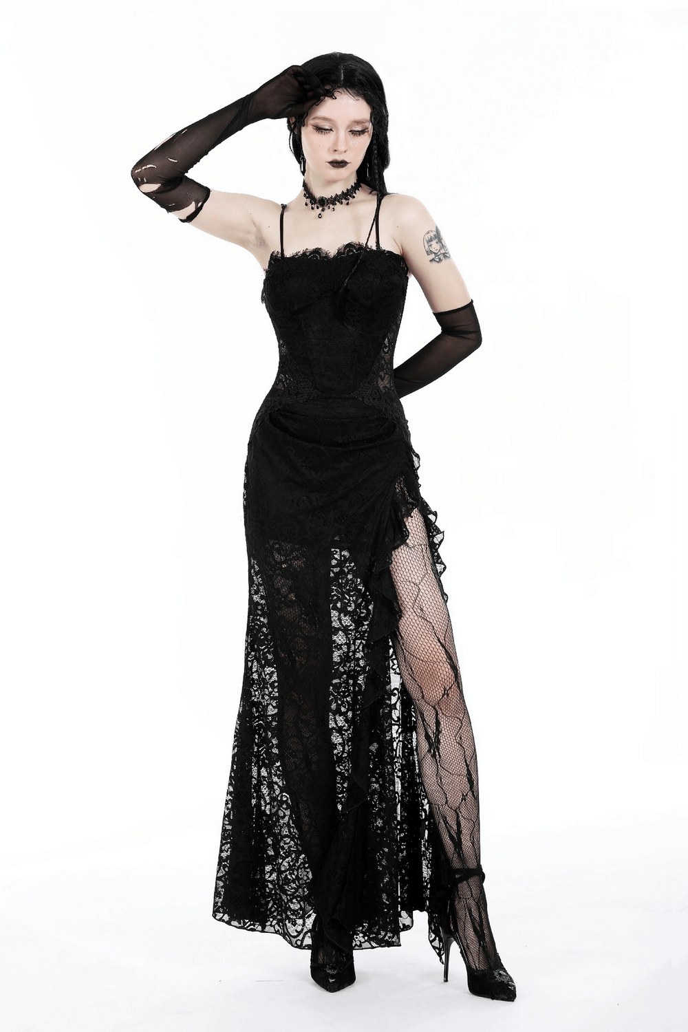Sexy Sheer Black Lace Maxi Dress with Side Slit - image 14