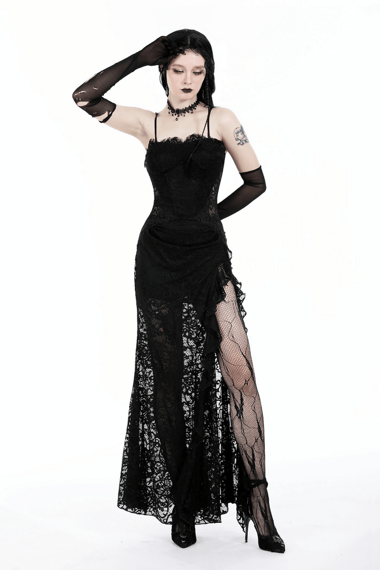 Sexy Sheer Black Lace Maxi Dress with Side Slit - image 14