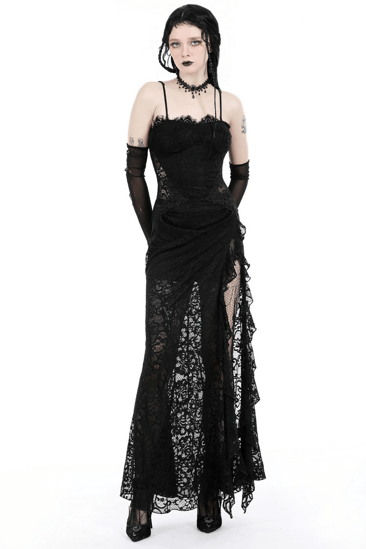 Sexy Sheer Black Lace Maxi Dress with Side Slit - image 1