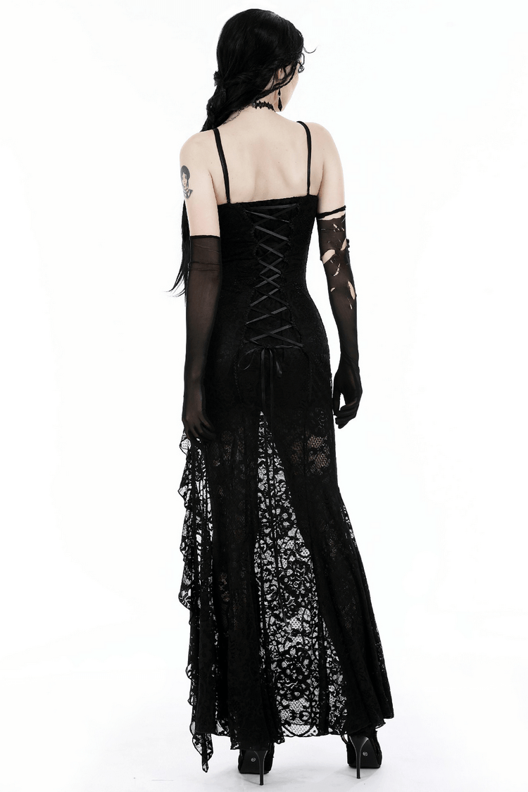 Sexy Sheer Black Lace Maxi Dress with Side Slit - image 2