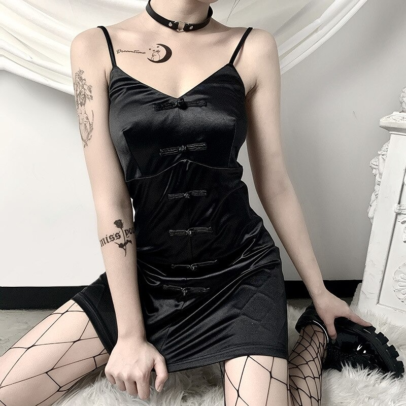 Sexy V-Neck Slim Women's Dress / Gothic Punk High Waist Strap Dresses - image 10