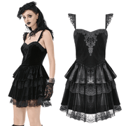 Sexy Velvet Lace Tiered Mini Dress with Corset and Ruffles - image 3