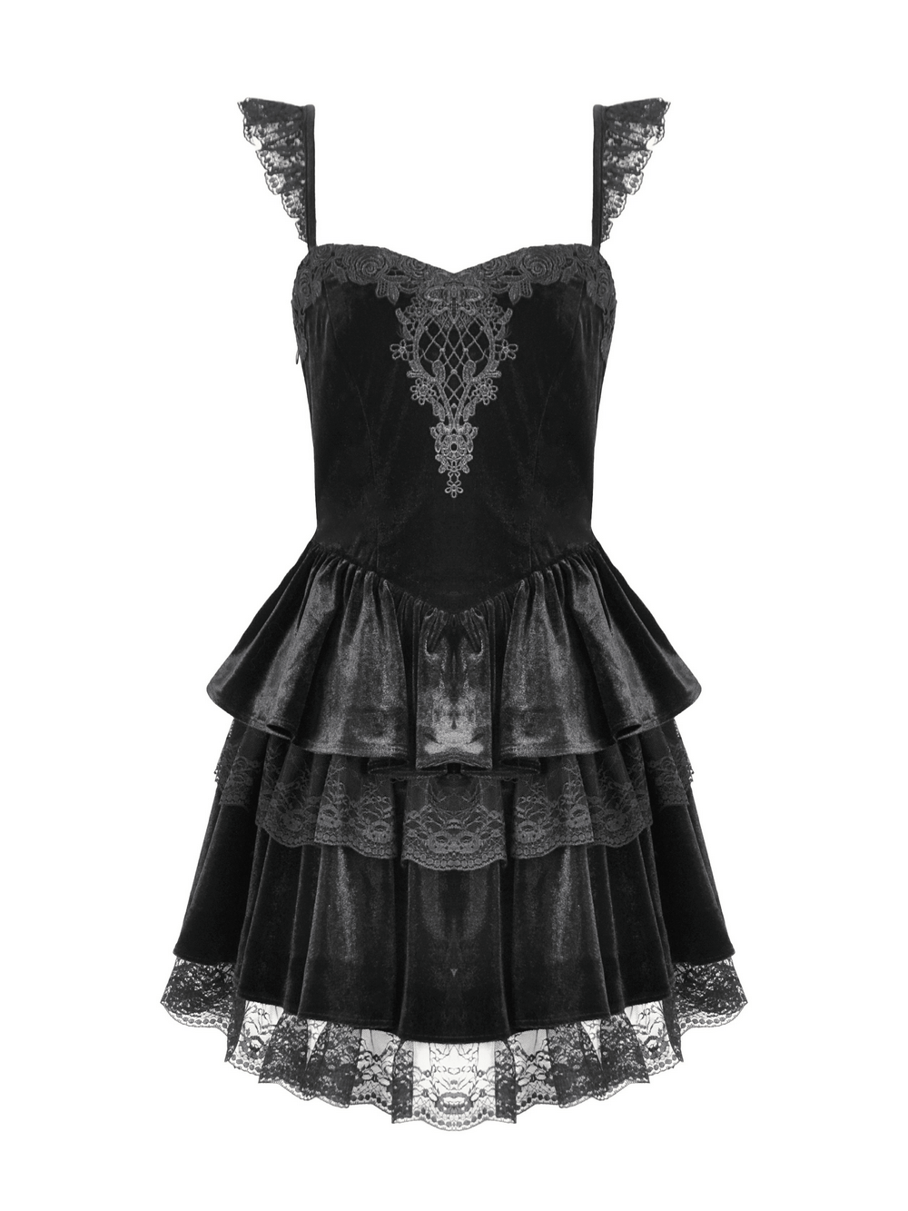 Sexy Velvet Lace Tiered Mini Dress with Corset and Ruffles - image 4