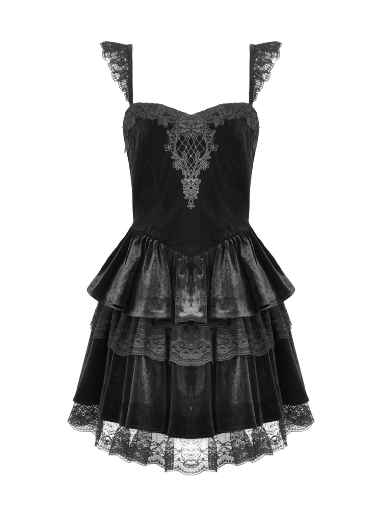 Sexy Velvet Lace Tiered Mini Dress with Corset and Ruffles - image 4
