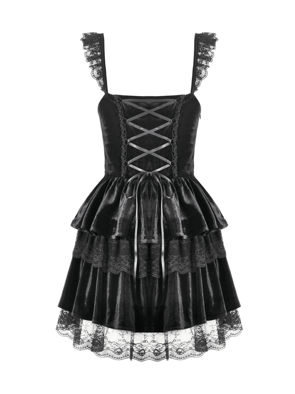 Sexy Velvet Lace Tiered Mini Dress with Corset and Ruffles - image 5