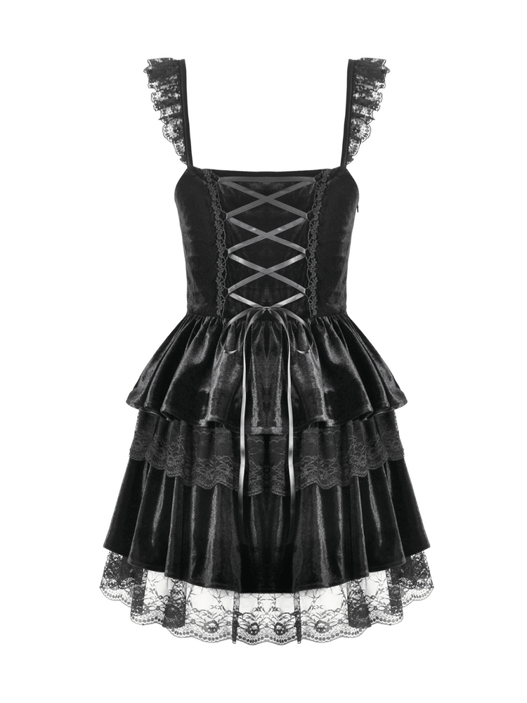 Sexy Velvet Lace Tiered Mini Dress with Corset and Ruffles - image 5