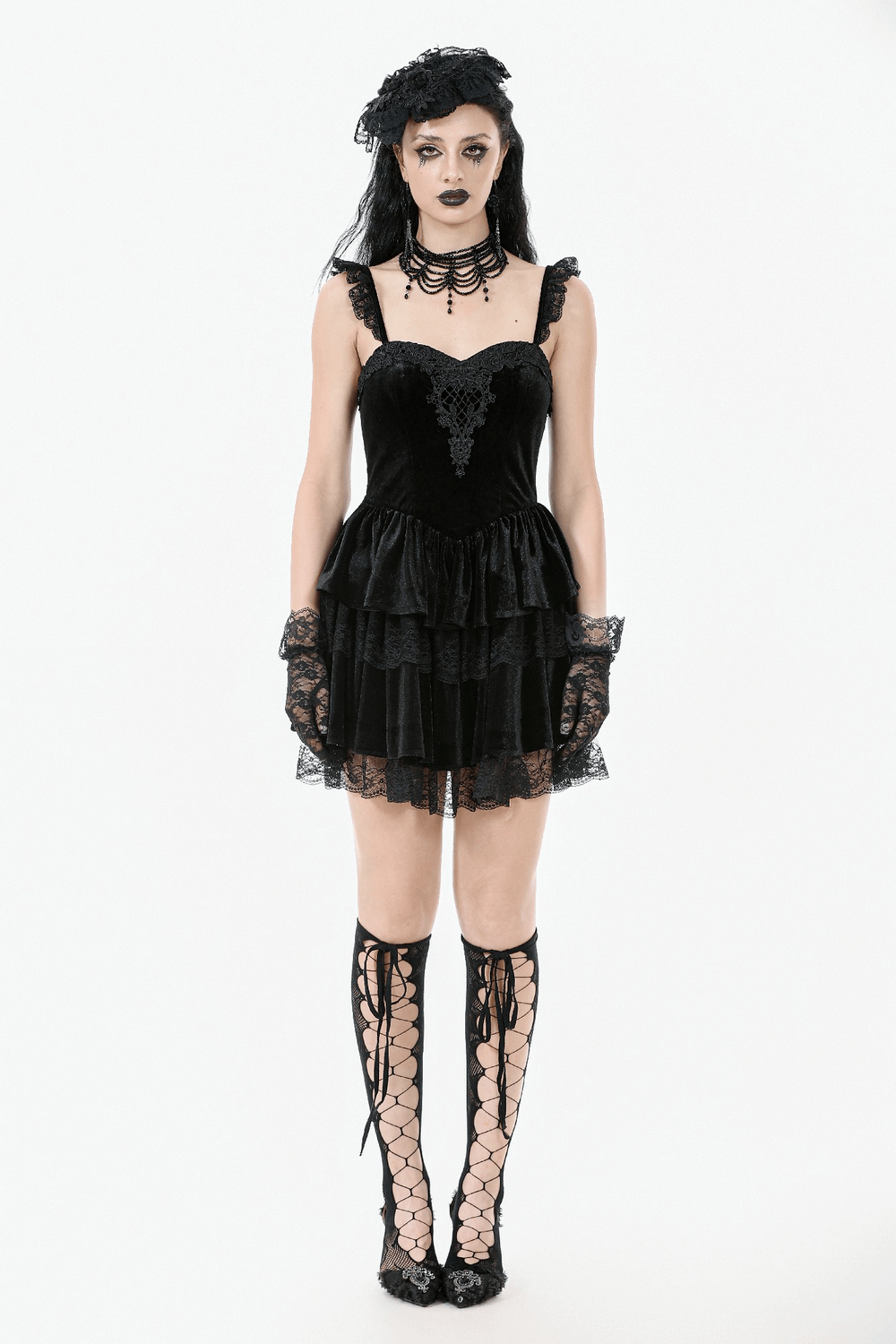 Sexy Velvet Lace Tiered Mini Dress with Corset and Ruffles - image 12