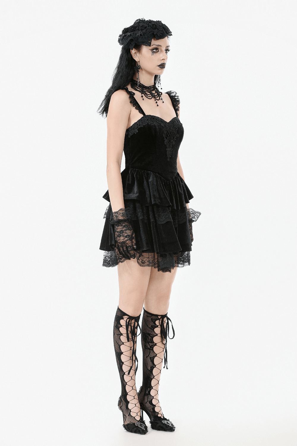 Sexy Velvet Lace Tiered Mini Dress with Corset and Ruffles - image 13