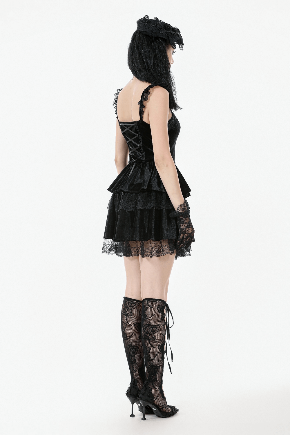Sexy Velvet Lace Tiered Mini Dress with Corset and Ruffles - image 14