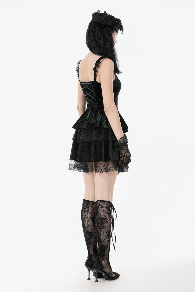 Sexy Velvet Lace Tiered Mini Dress with Corset and Ruffles - image 14
