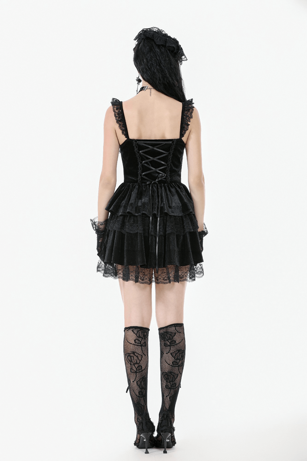 Sexy Velvet Lace Tiered Mini Dress with Corset and Ruffles - image 15