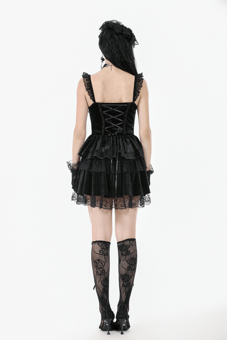 Sexy Velvet Lace Tiered Mini Dress with Corset and Ruffles - image 15