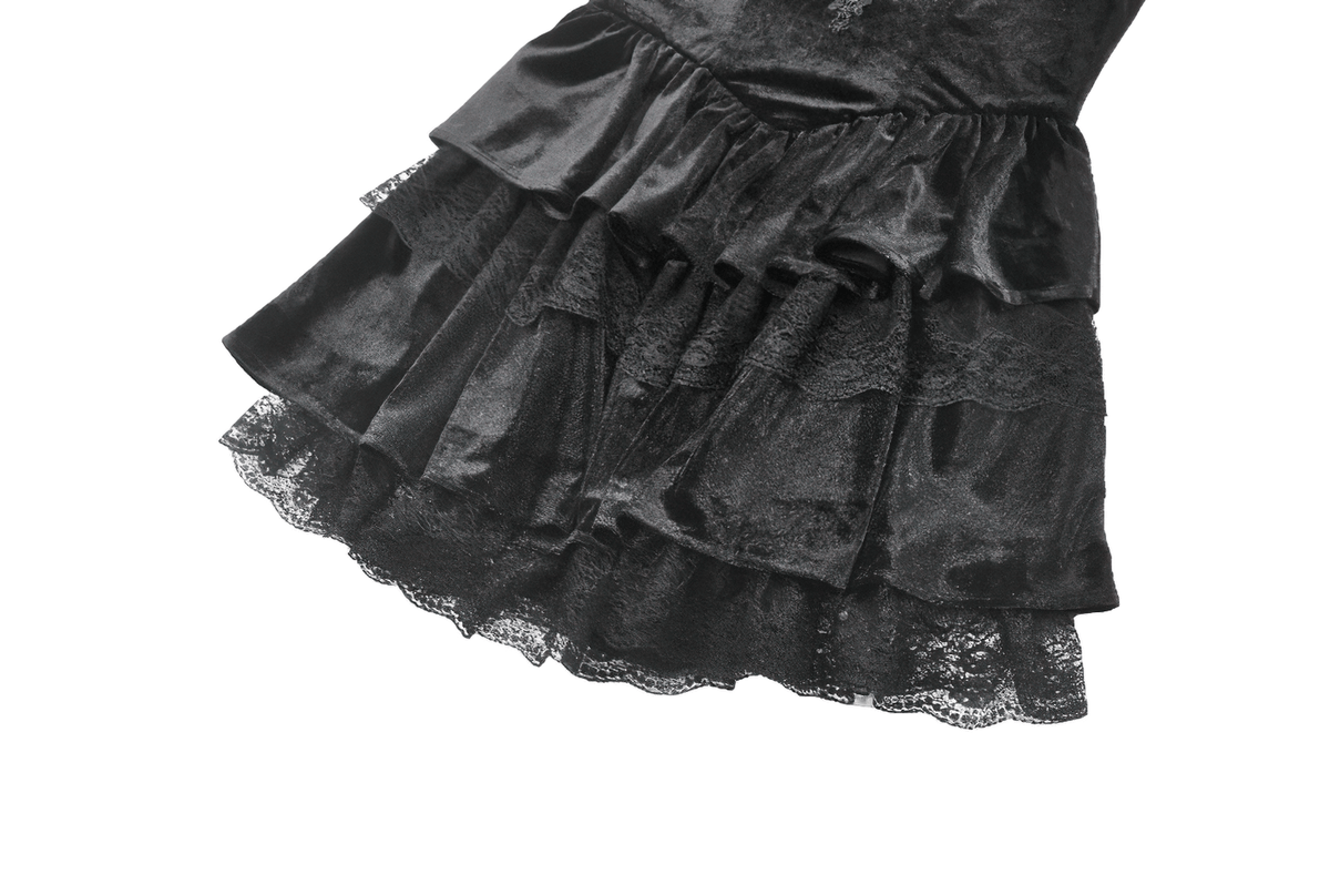 Sexy Velvet Lace Tiered Mini Dress with Corset and Ruffles - image 9