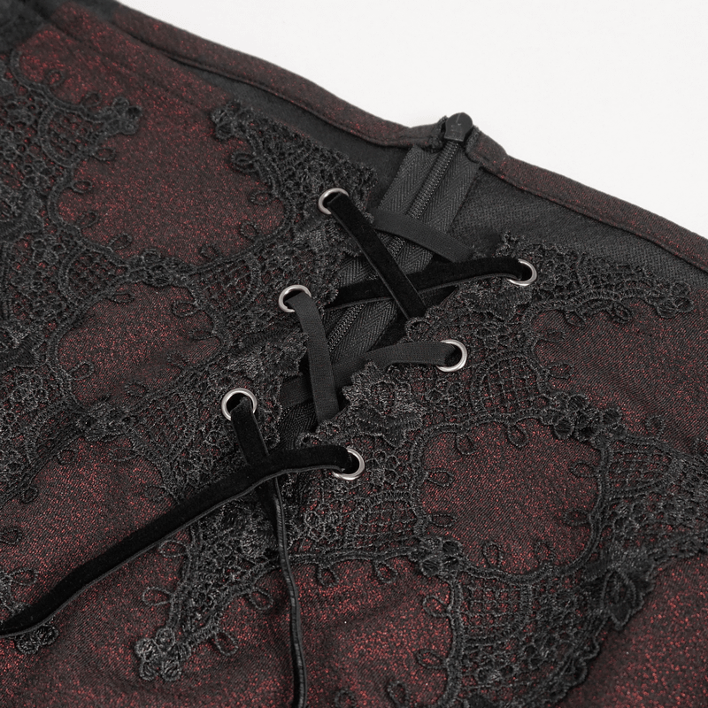 Sexy Women's Off Shoulder Lace Dress / Gothic Wine Red Splice Dresses - image 13