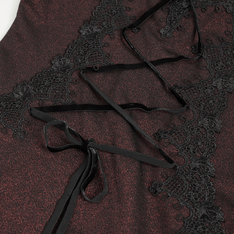 Sexy Women's Off Shoulder Lace Dress / Gothic Wine Red Splice Dresses - image 16