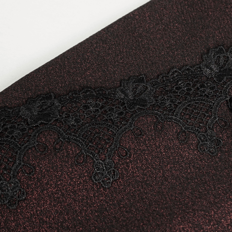 Sexy Women's Off Shoulder Lace Dress / Gothic Wine Red Splice Dresses - image 17