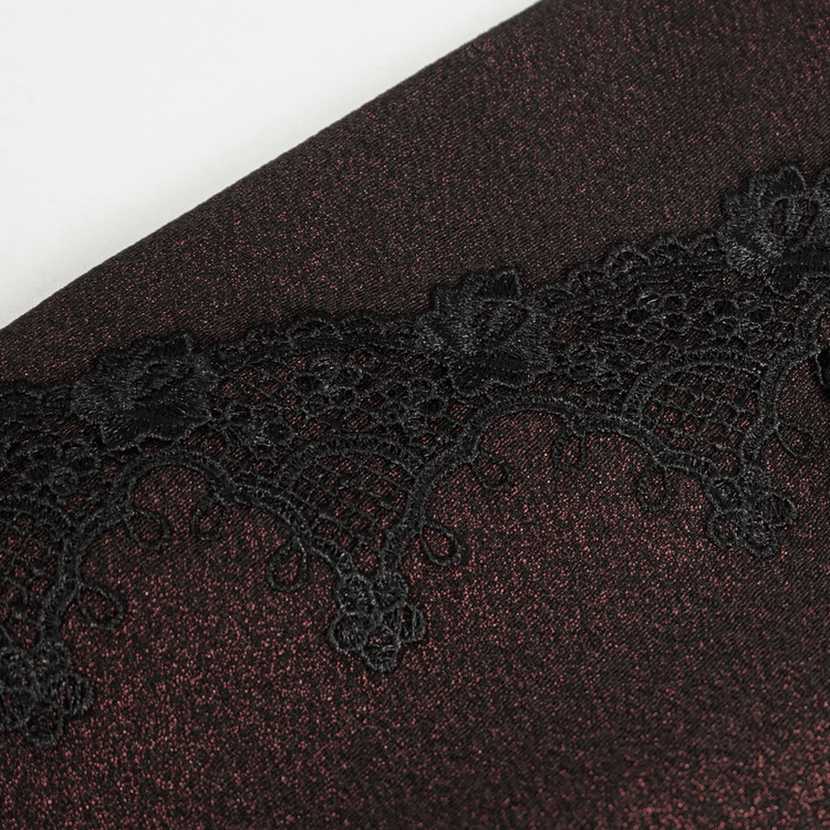 Sexy Women's Off Shoulder Lace Dress / Gothic Wine Red Splice Dresses - image 17